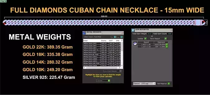 15mm Wide CUBAN Chain Necklace Full Diamonds And Lock Box -SOLID
