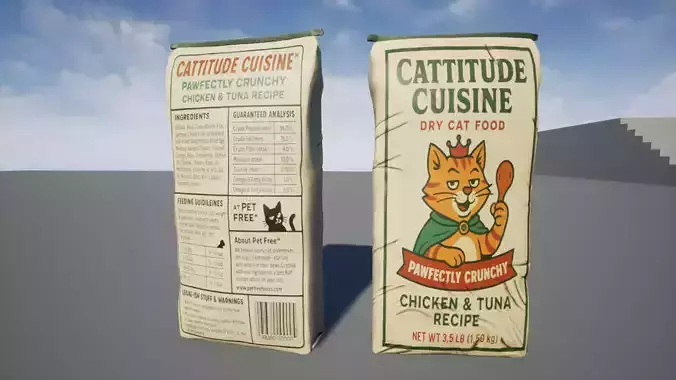 Cat Food Bag Low-poly 3D model 2