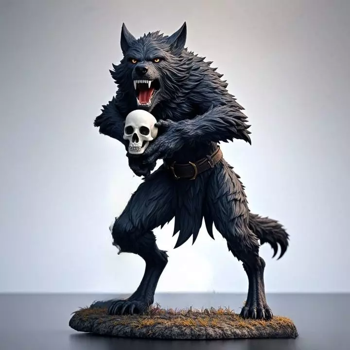 3153Werewolf Howling with Skull Minimalist Statue 3d stl 3D print model