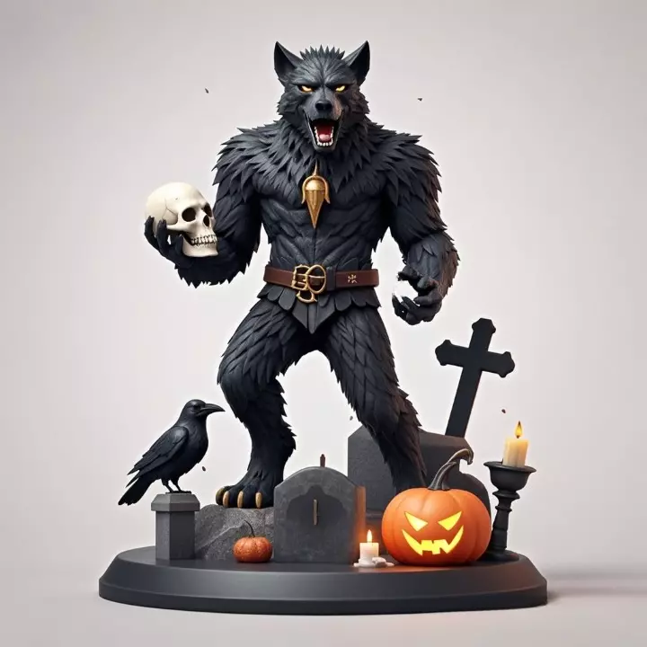 3154Werewolf Howling with Skull Minimalist Statue 3d stl 3D print model