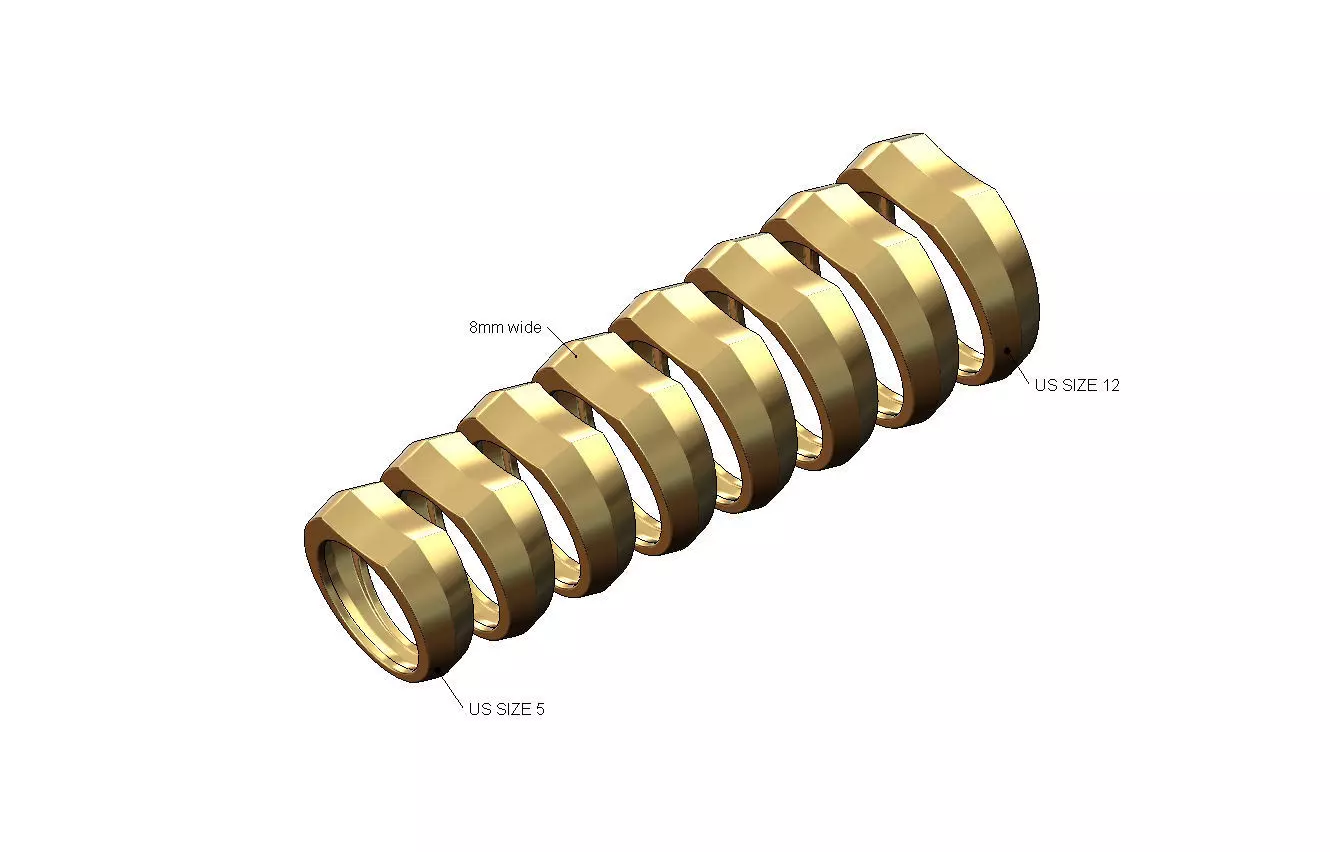 8mm Concave top carved stacker fashion ring US sizes 5to12 3D print model