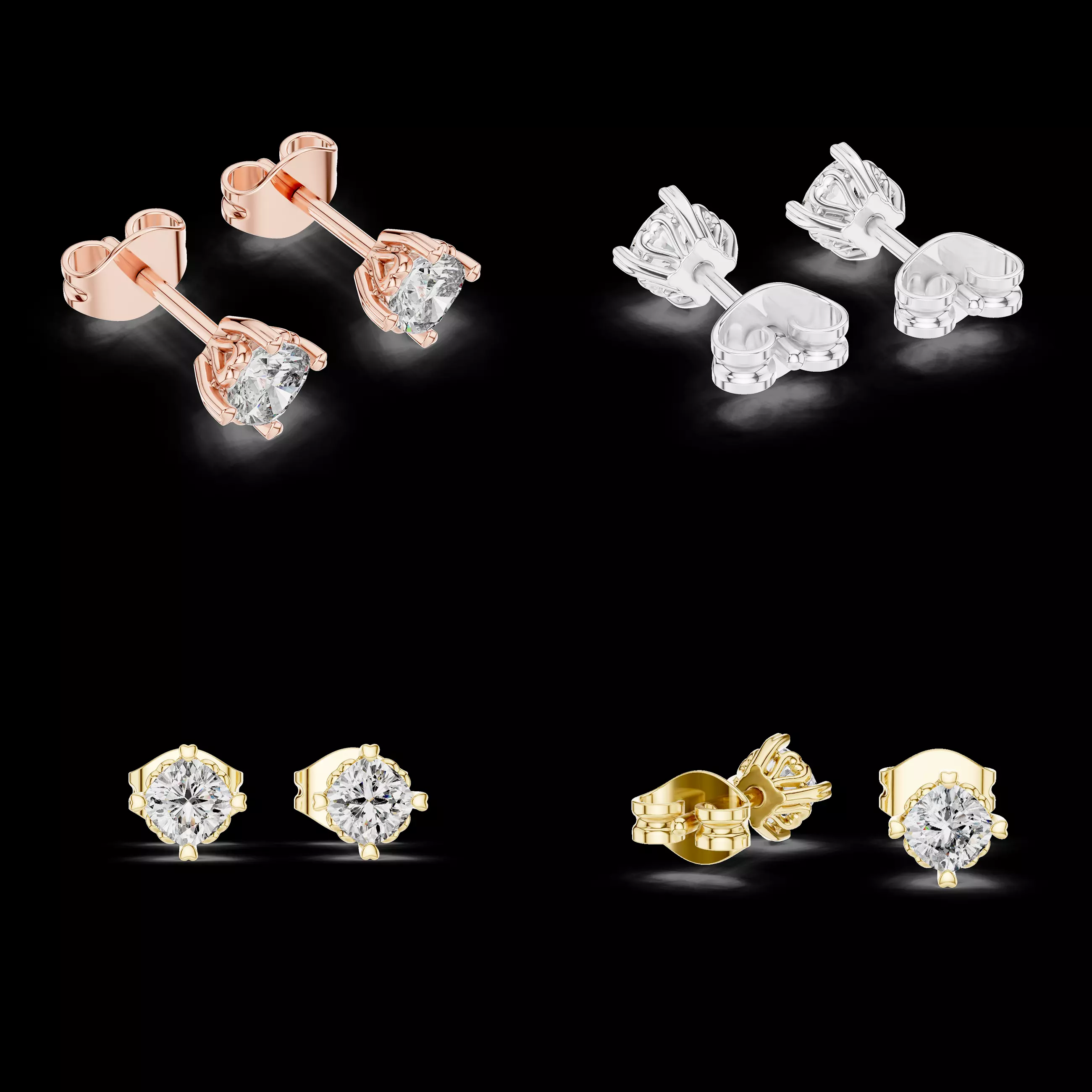 Elegant Solitaire Stud Earrings 3D CAD Model Jewelry Design 3D print model