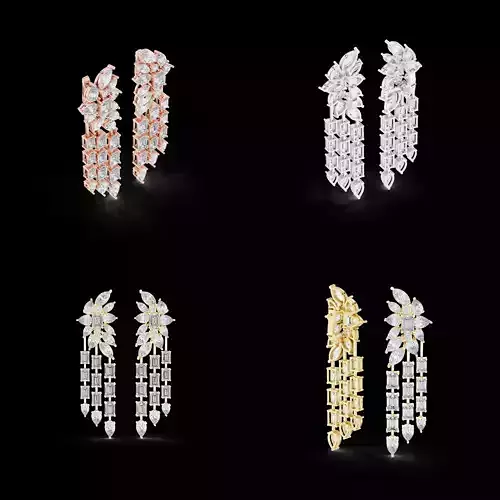 Luxury Chandelier Diamond Earrings CAD Design Gold Silver 3D print model