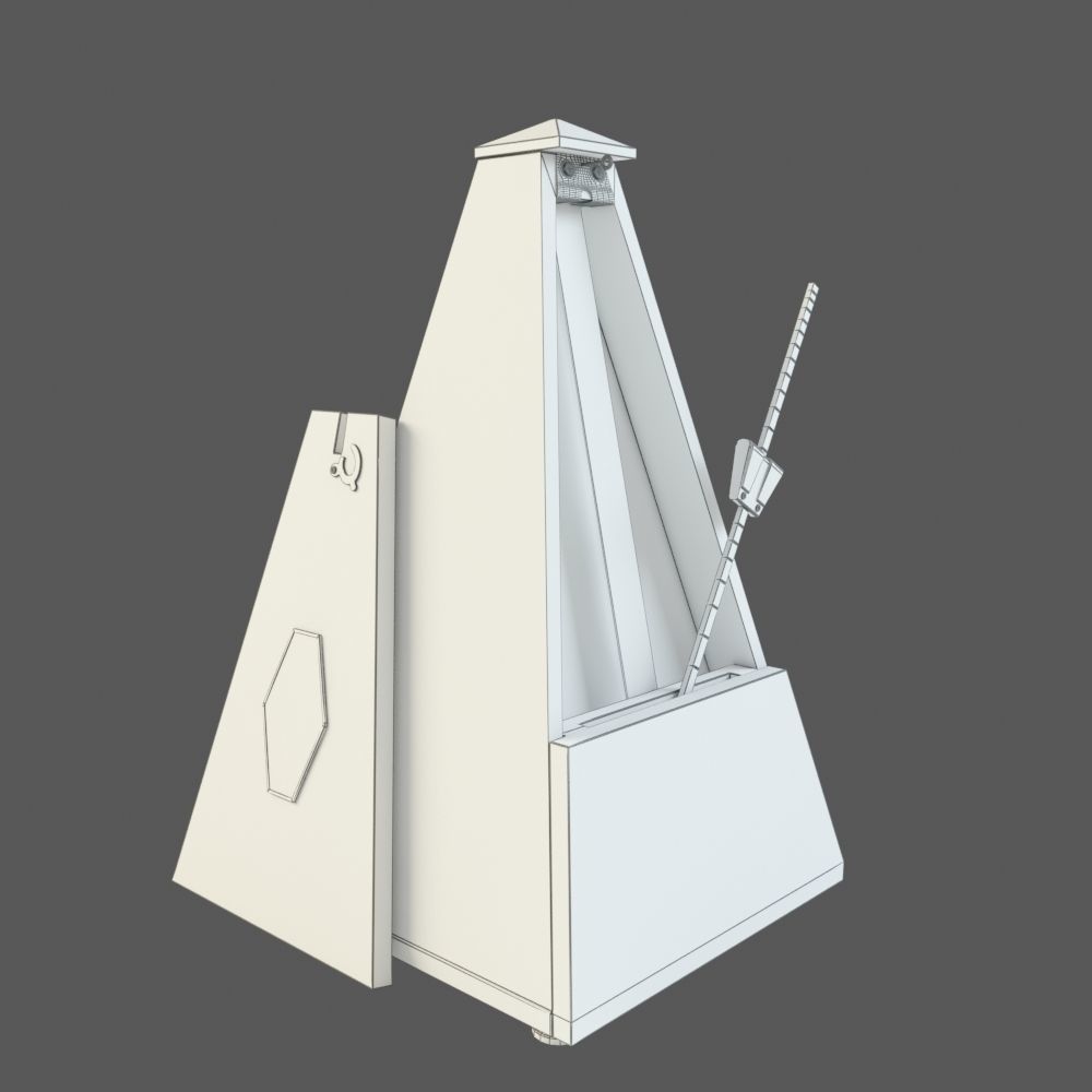 Metronome wooden music box with triangle on top 3D model_2