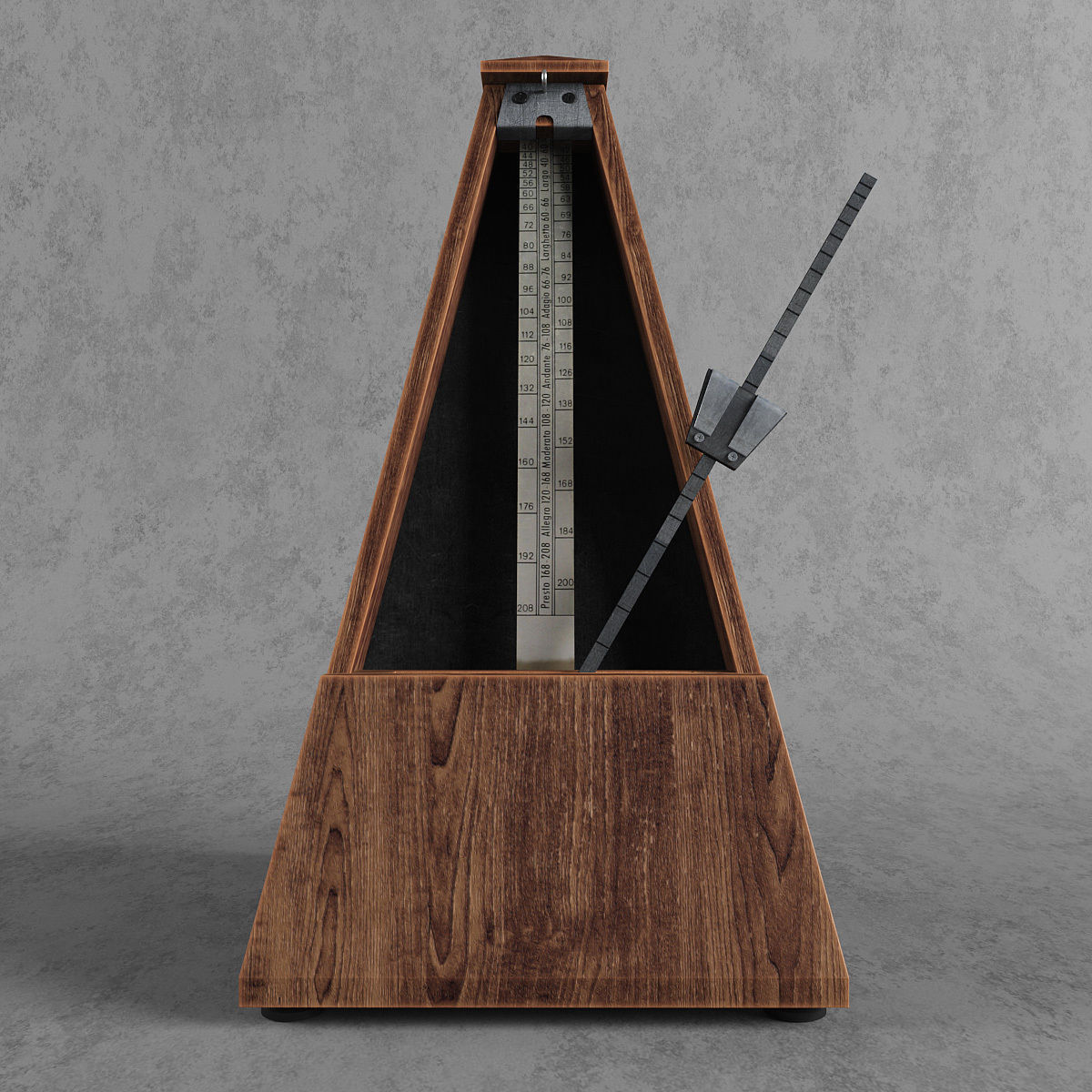 Metronome wooden music box with triangle on top 3D model_1