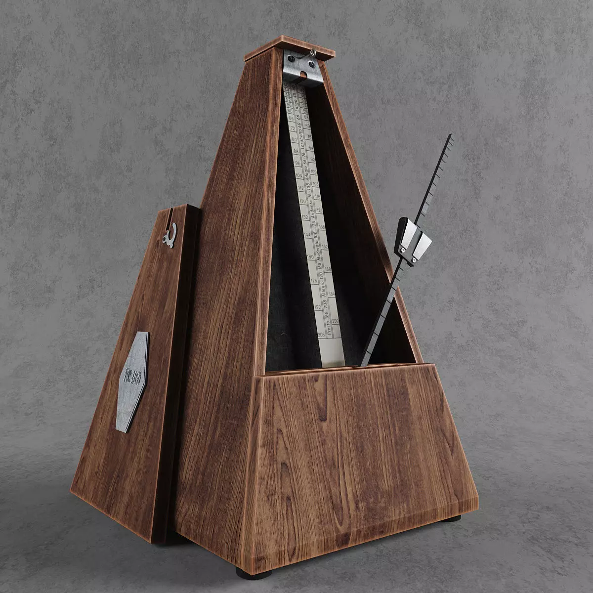 Metronome wooden music box with triangle on top 3D model_0