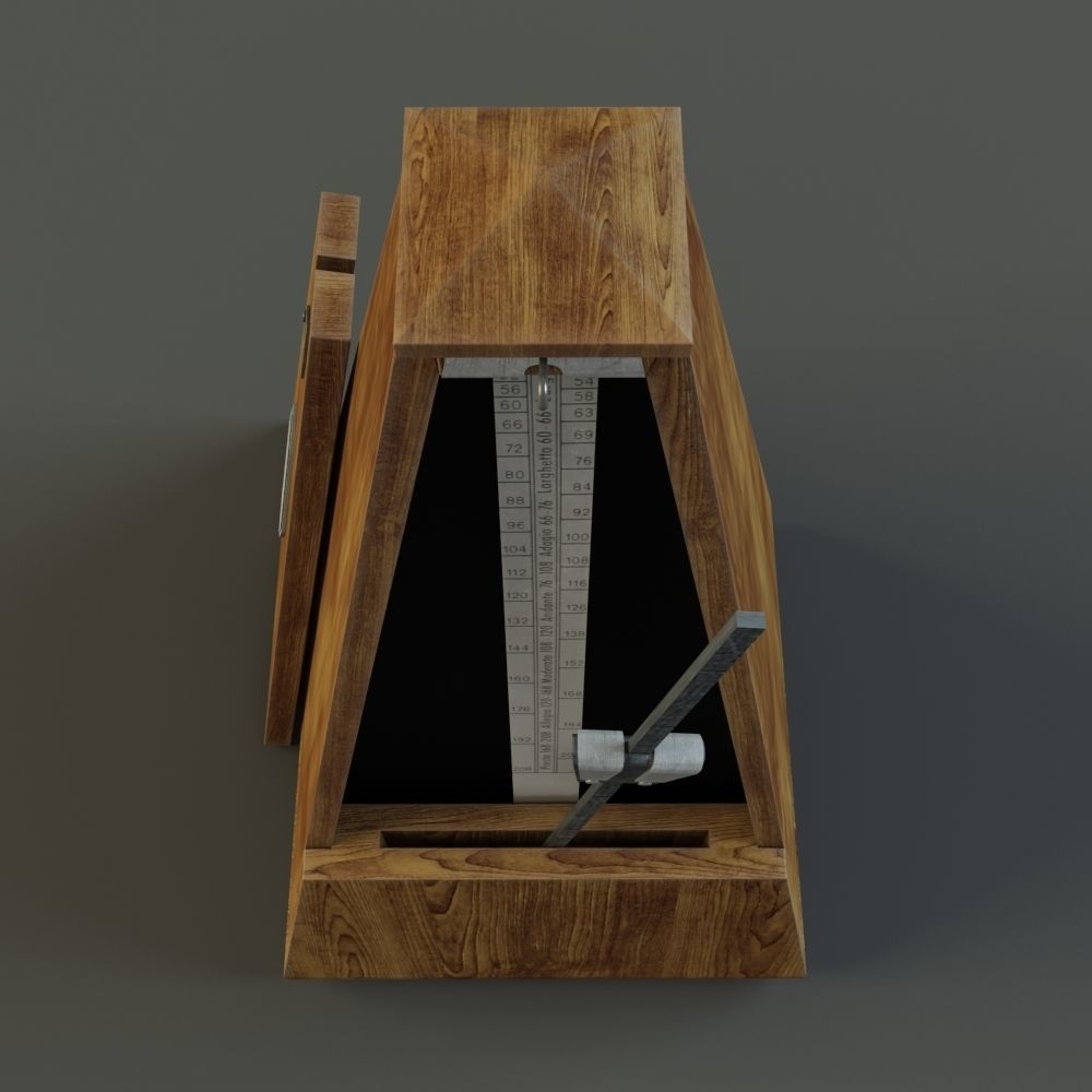 Metronome wooden music box with triangle on top 3D model_3