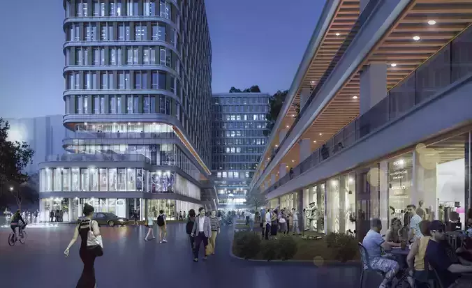 Modern Waterfront Mixed-Use Masterplan with Office Towers 3D model