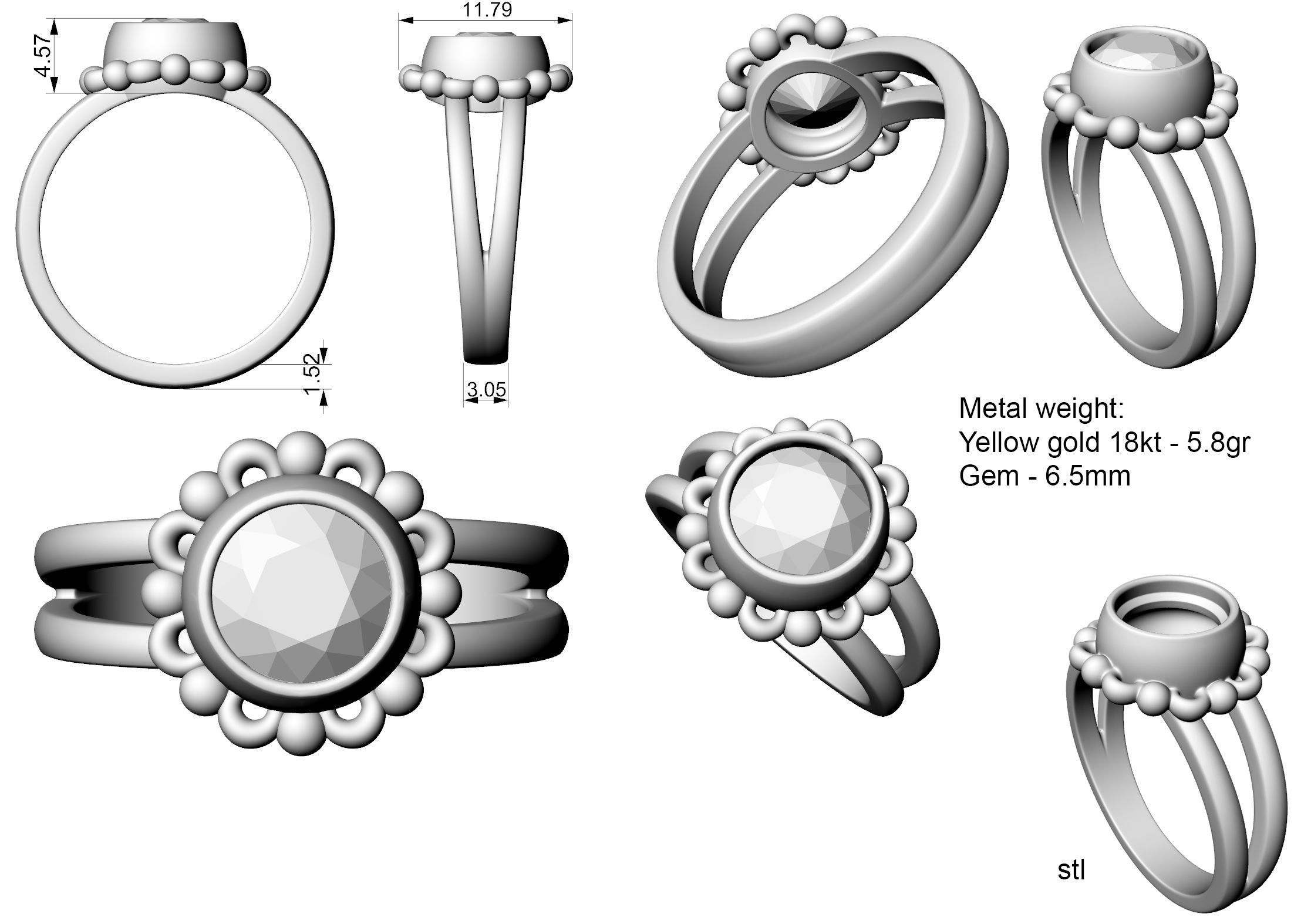 Rubin vintage ring  3D print model_2