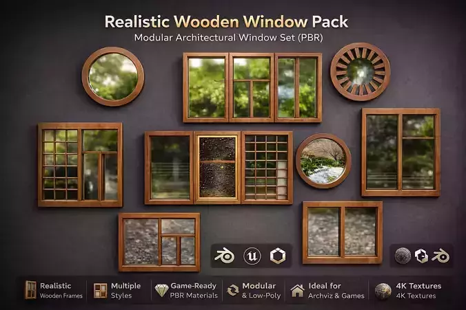 Modular Architectural Window Set Low-poly 3D model