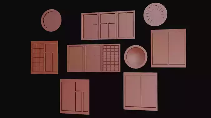 Modular Architectural Window Set Low-poly 3D model 3