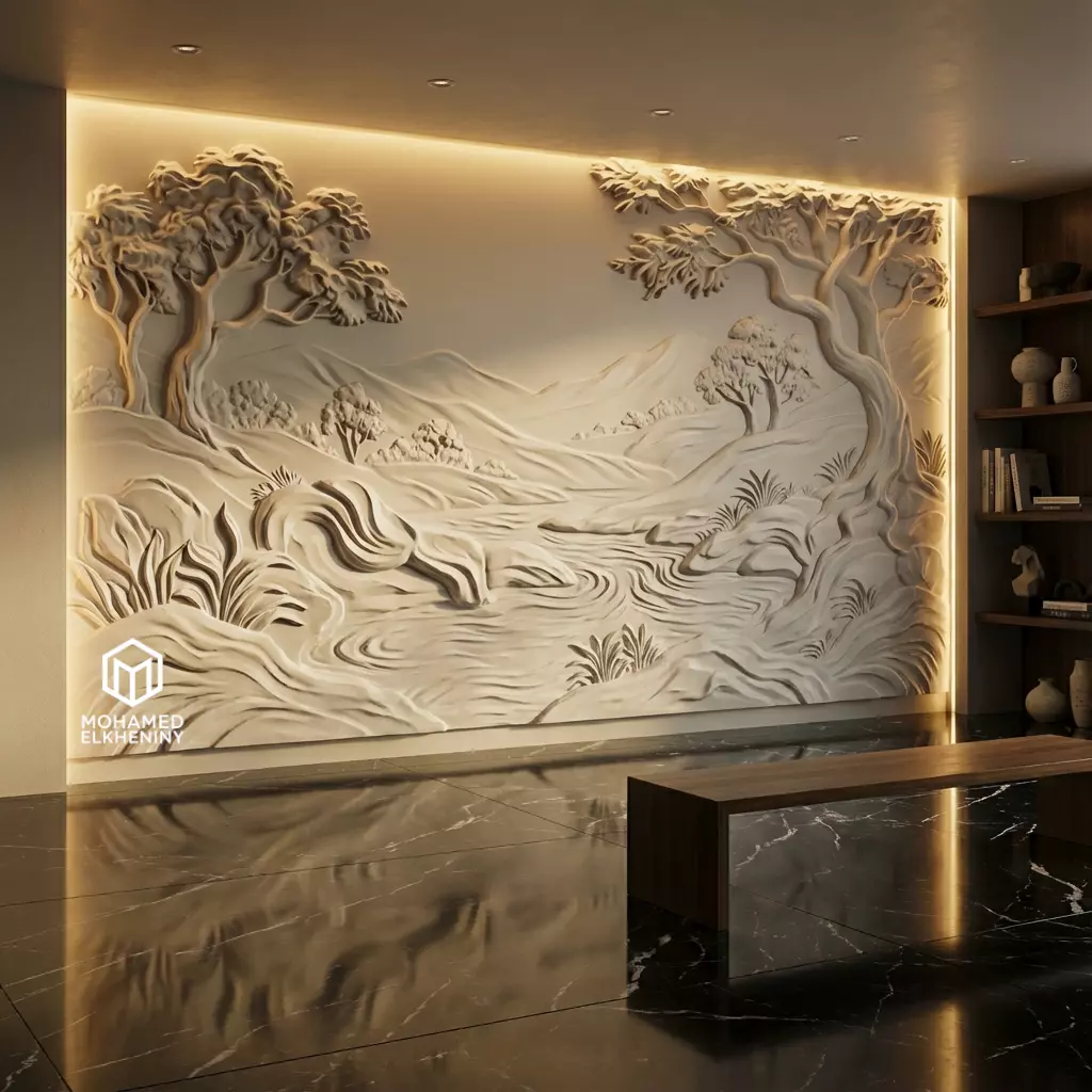 Modern Landscape Relief Panel Wall Decor Set STL Mural CNC 316 3D model