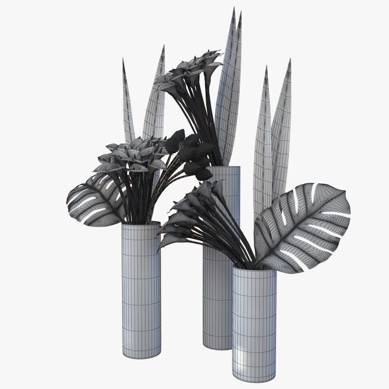 Flower Collection 4 calla lilies in vase 3D model_7