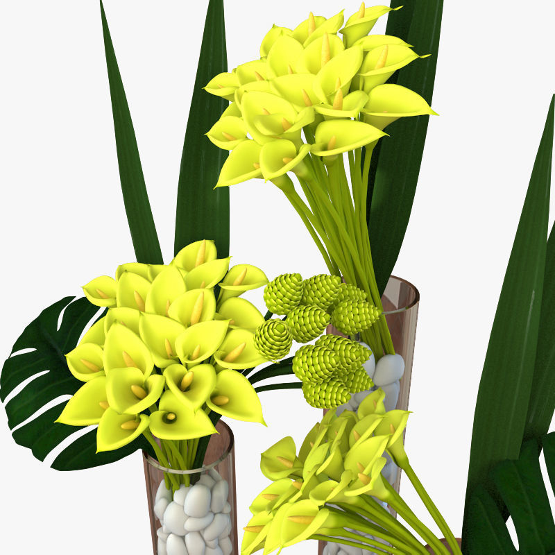 Flower Collection 4 calla lilies in vase 3D model_9