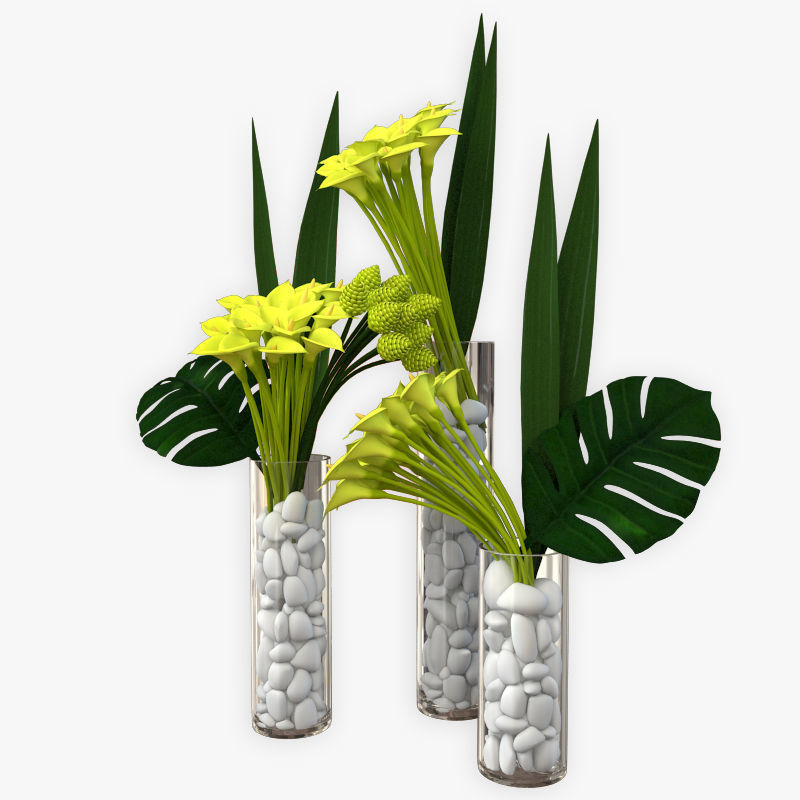 Flower Collection 4 calla lilies in vase 3D model_6