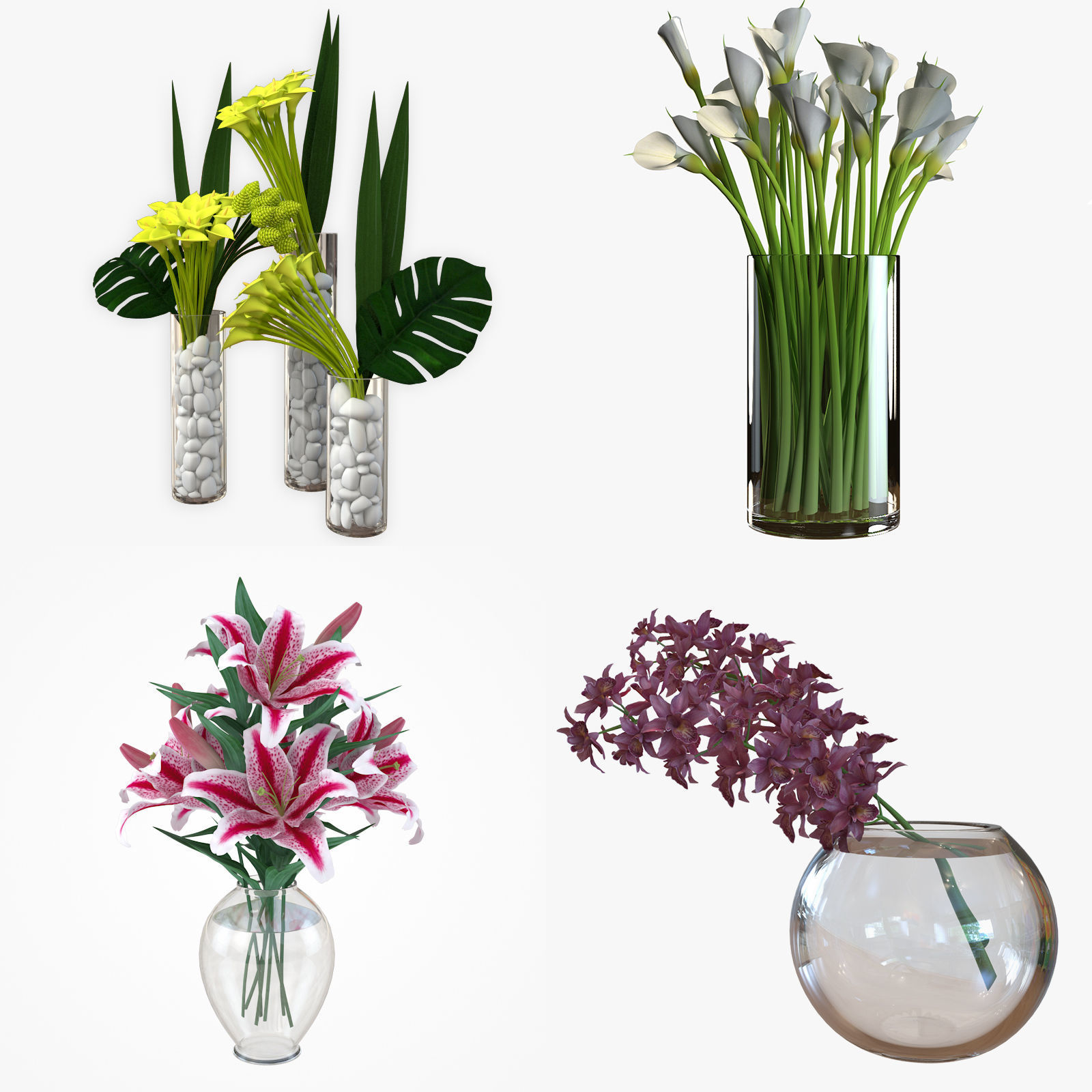 Flower Collection 4 calla lilies in vase 3D model_1
