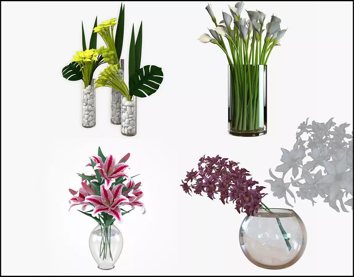 Flower Collection 4 calla lilies in vase 3D model_0