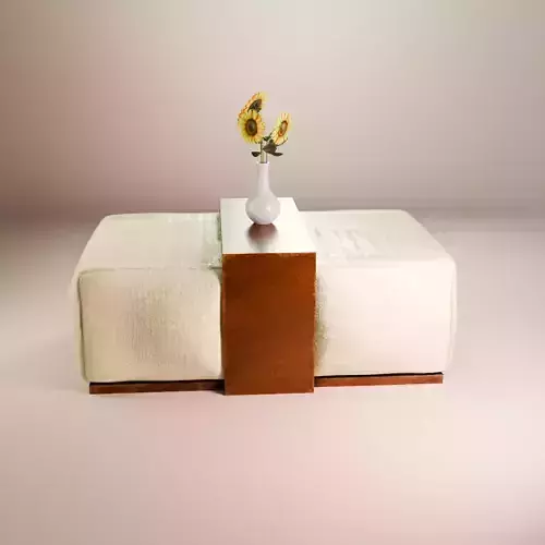 Modern Leather and Wooden Ottoman