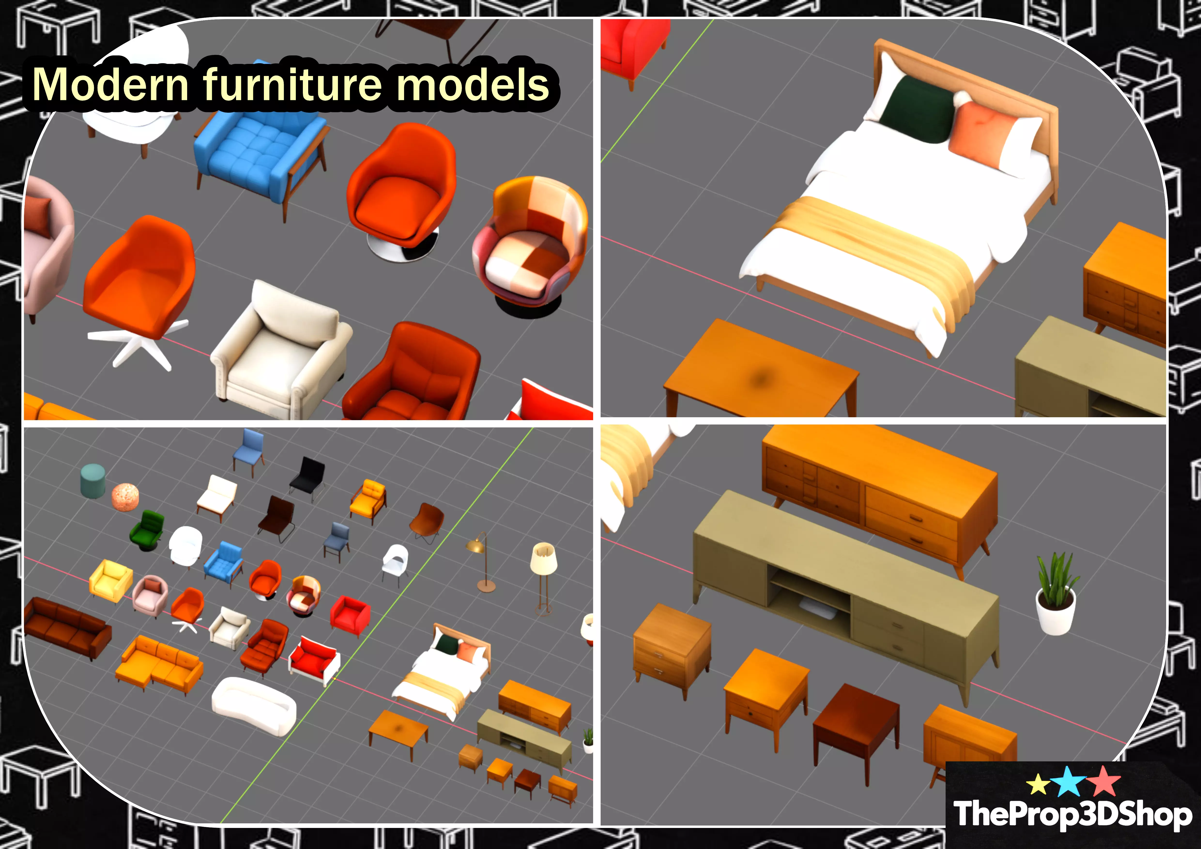 Modern Bedroom and Living Room Furniture Set 3D model