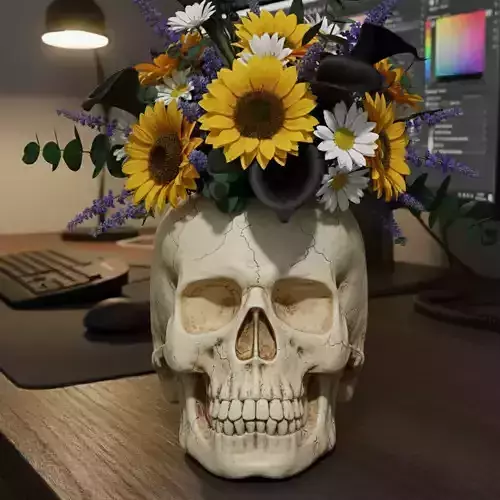 FLOWER SKULL DESK DECOR HOLDER