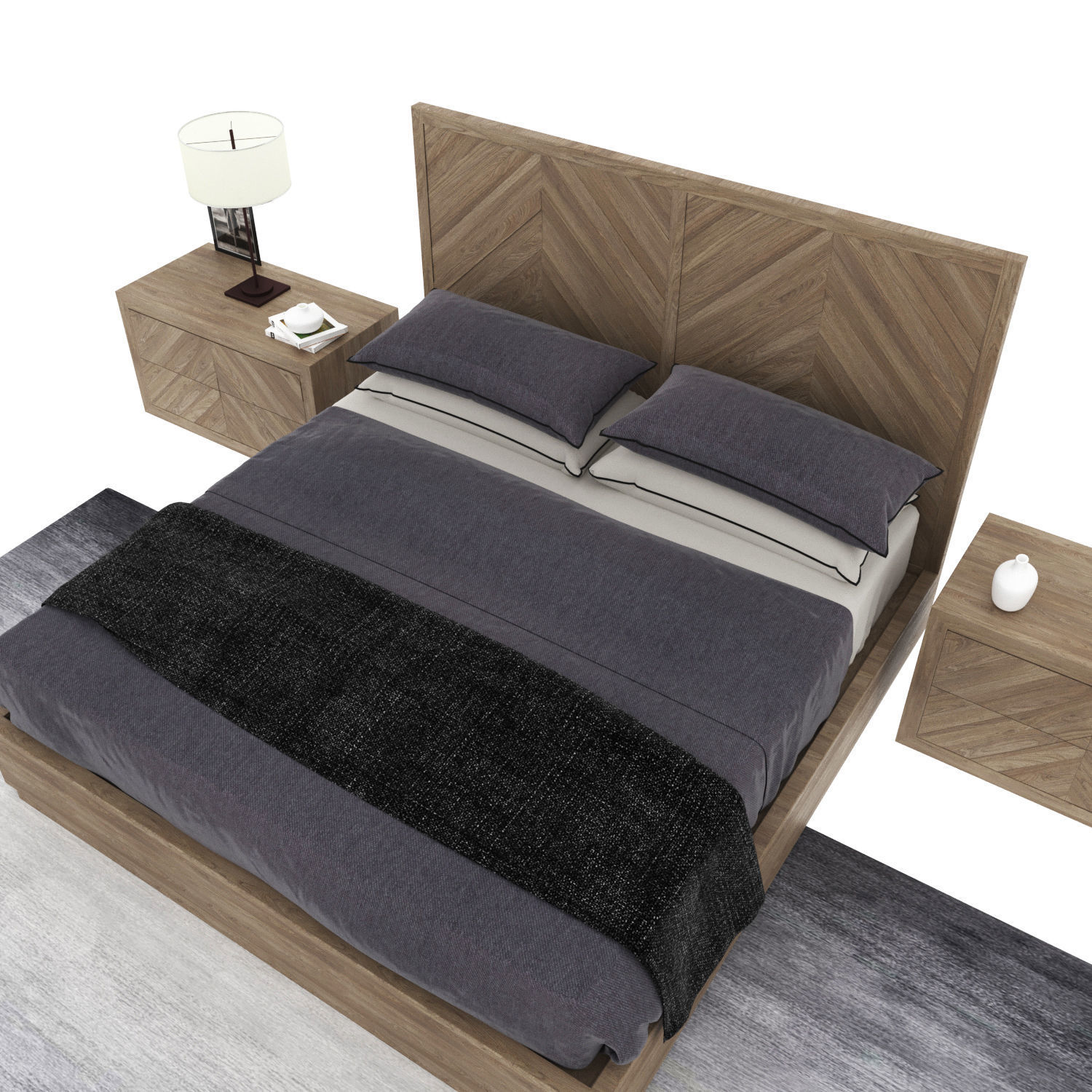 Bed with wooden base Restoration Hardware HERRINGBONE 3D model_3
