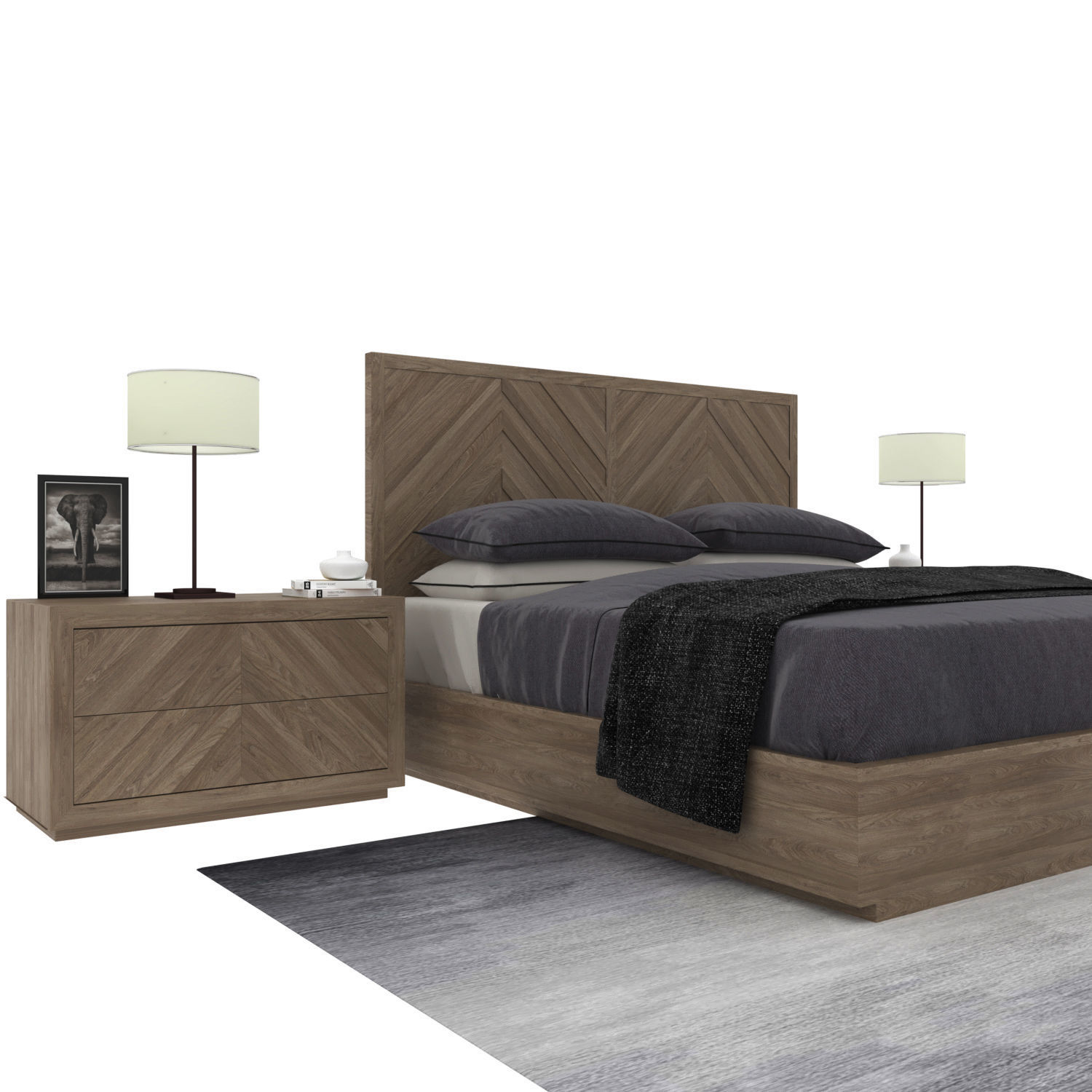 Bed with wooden base Restoration Hardware HERRINGBONE 3D model_2