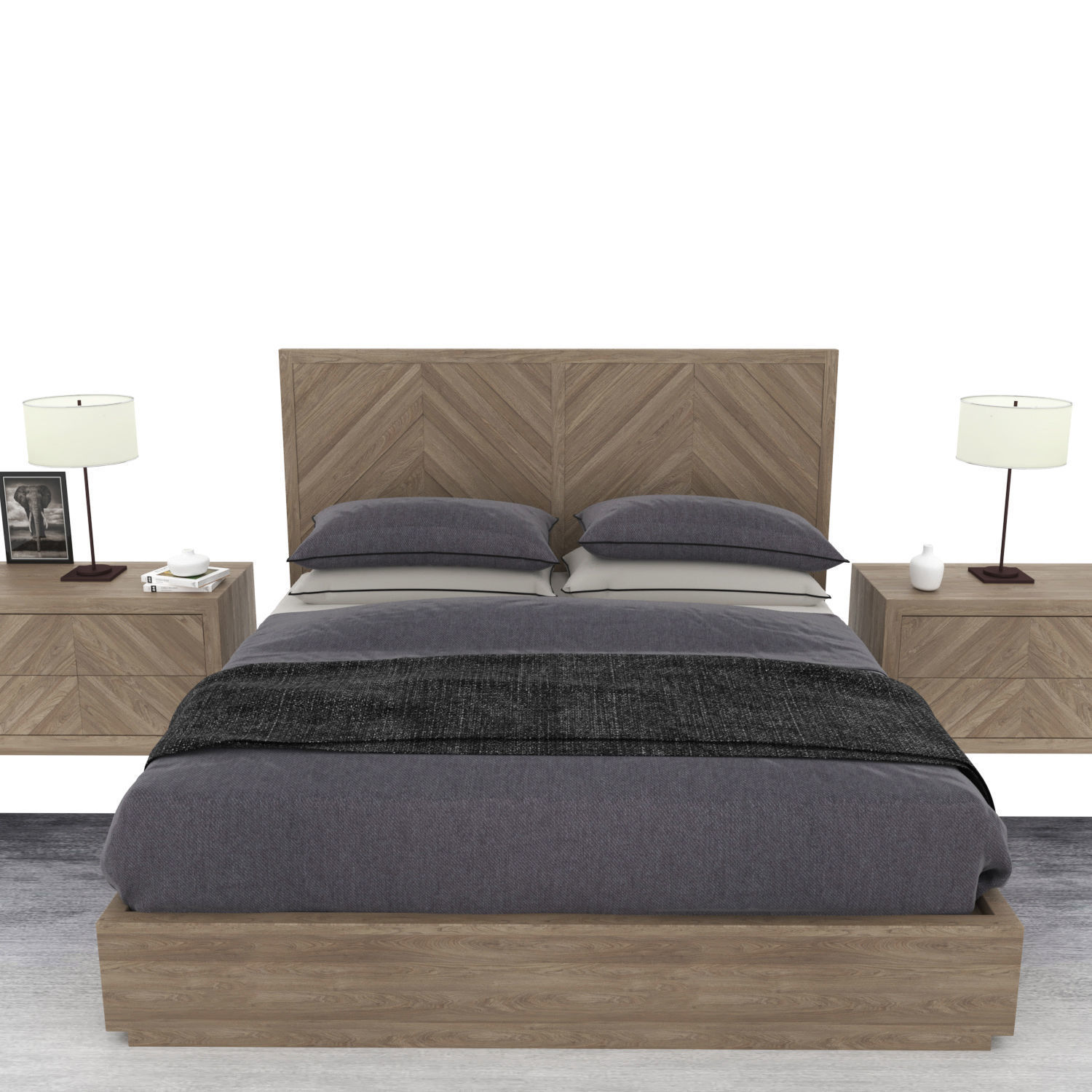 Bed with wooden base Restoration Hardware HERRINGBONE 3D model_1