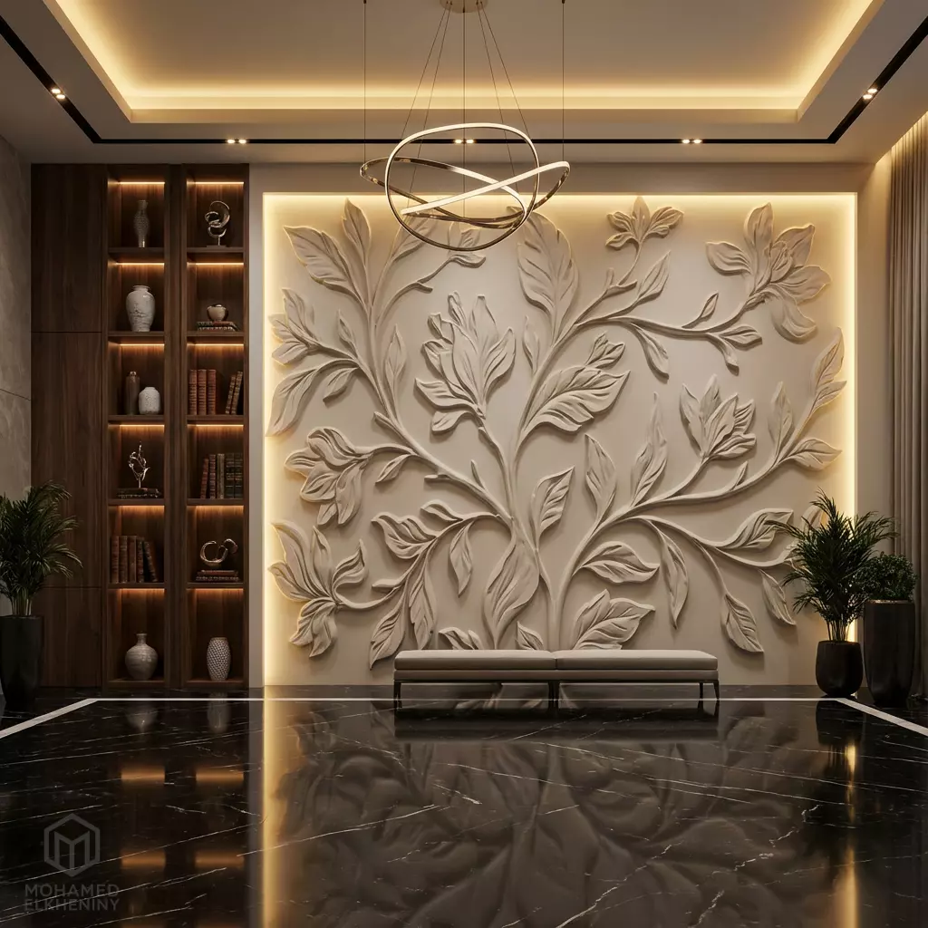 Modern Floral Relief Panel Wall Decor Set STL Mural CNC 317 3D model