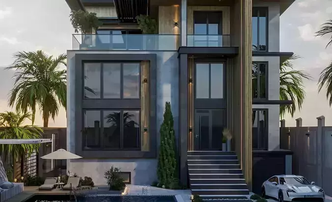 Modern Exterior Style 3-Storey Building Design 3D model