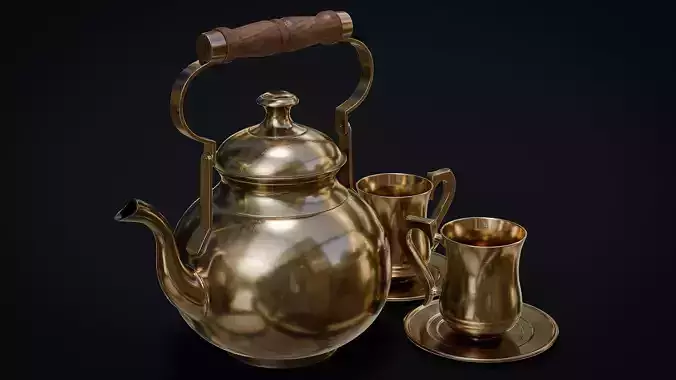 Brass Tea Set Low-poly 3D model