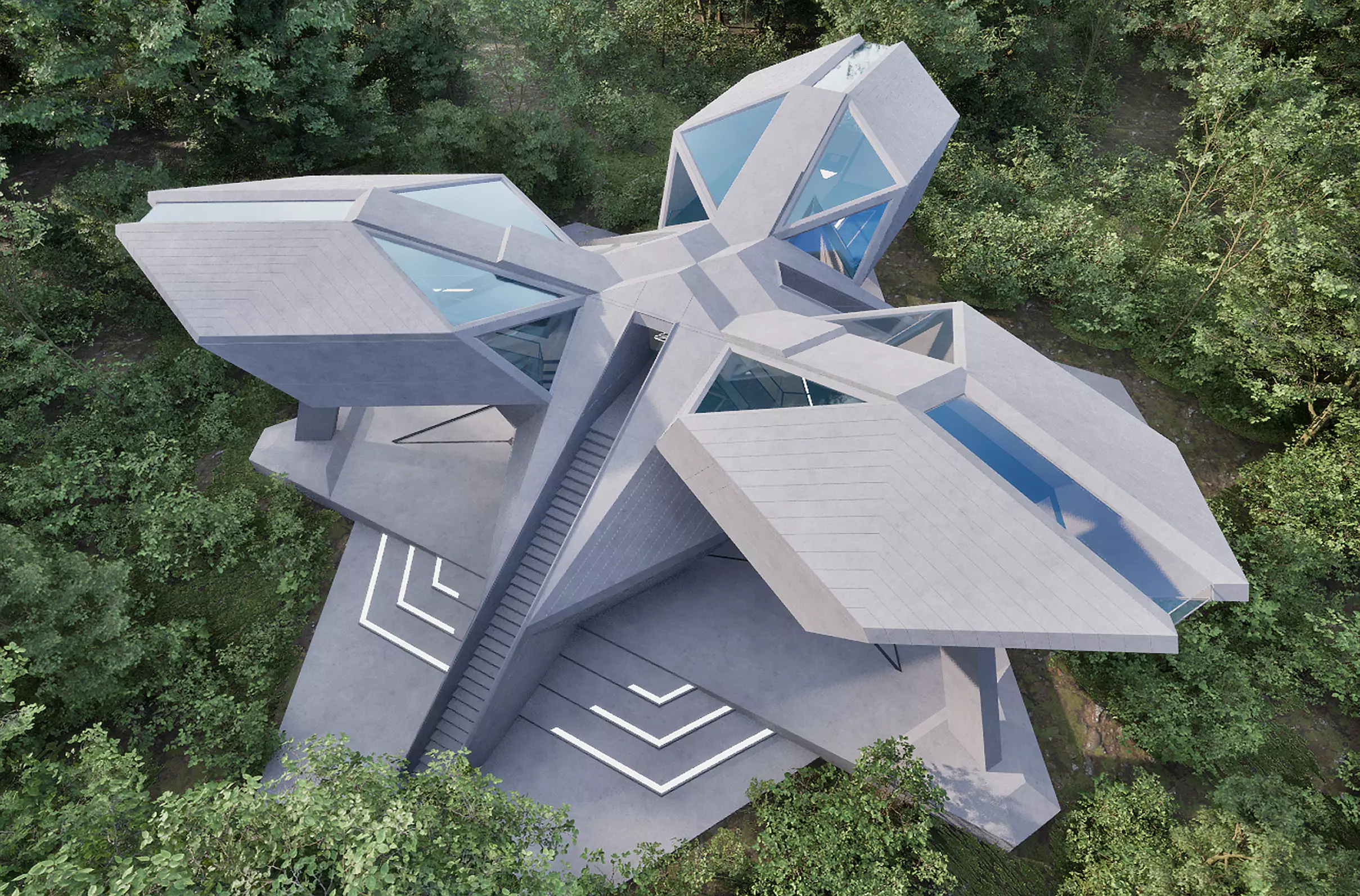 Sci-Fi brutalist buiding Low-poly 3D model