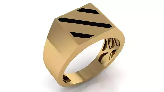 Mens Black Enamel Geometric Signet  Ring16