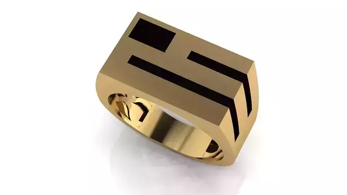 Mens Black Enamel Geometric Signet  Ring 9