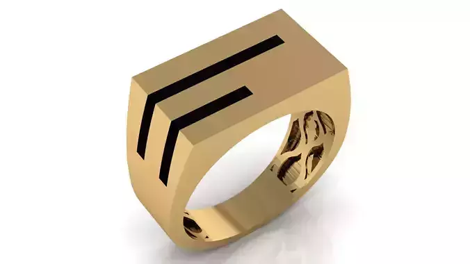 Mens Black Enamel Geometric Signet  Ring 8