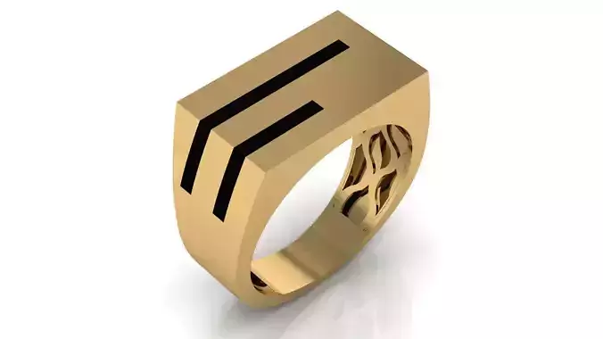 Mens Black Enamel Geometric Signet  Ring 7
