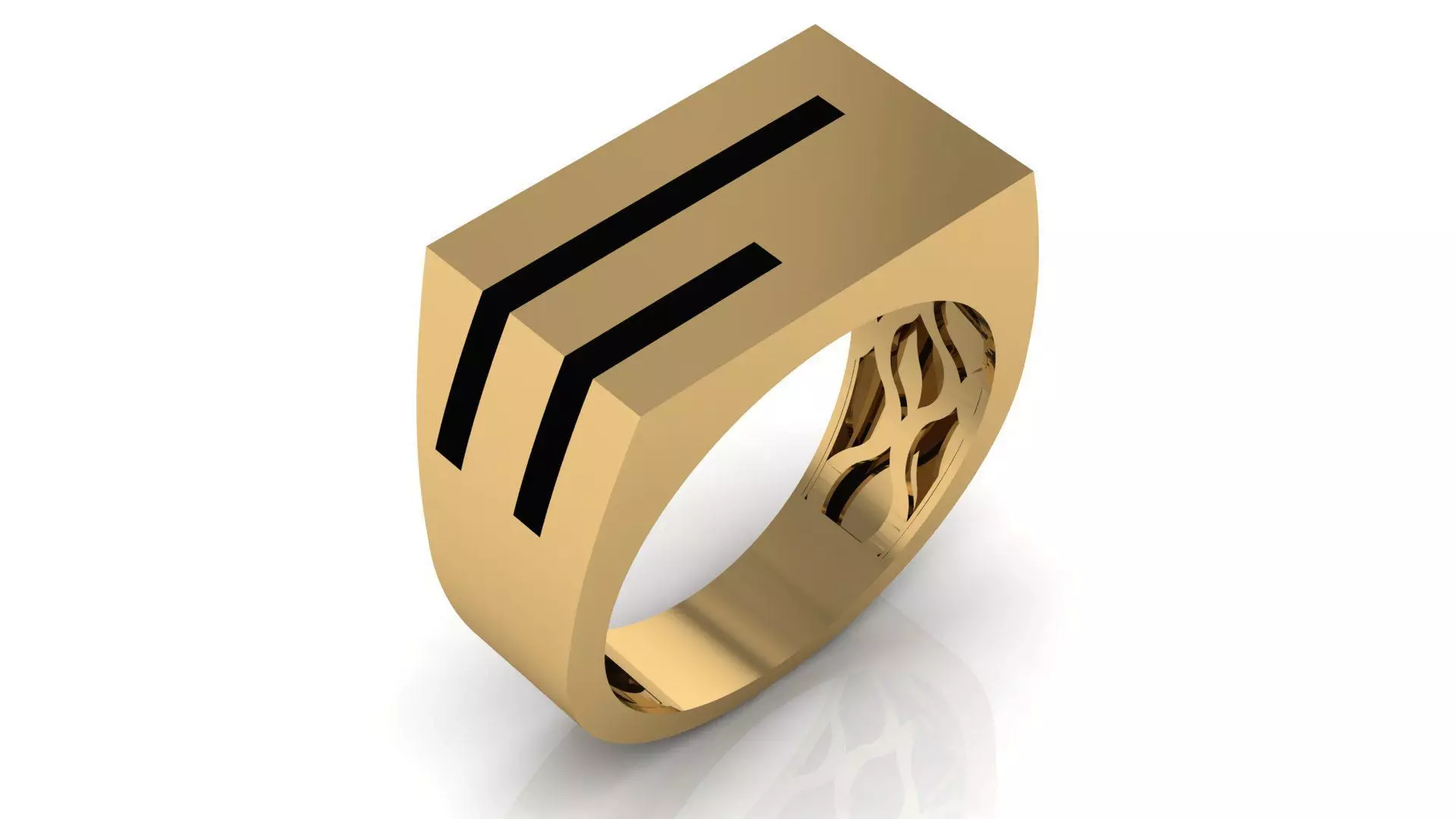 Mens Black Enamel Geometric Signet Ring 7 3D print model