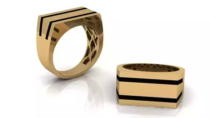 Mens Black Enamel Geometric Signet  Ring 5