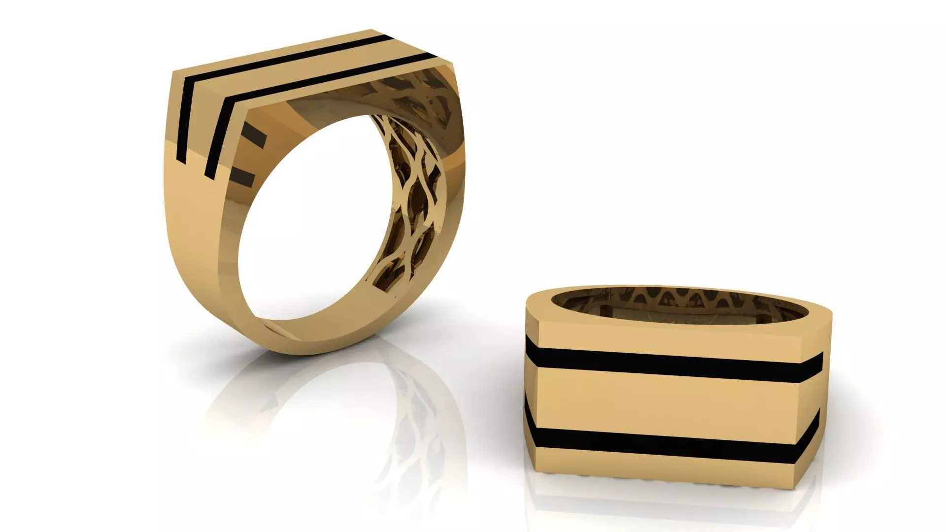 Mens Black Enamel Geometric Signet Ring 5 3D print model