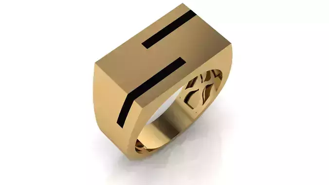 Mens Black Enamel Geometric Signet  Ring 3