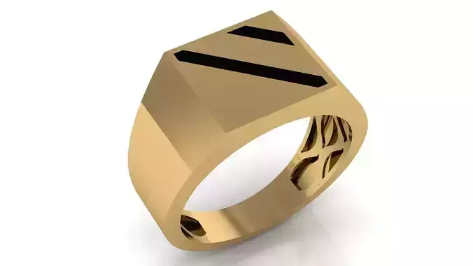 Mens Black Enamel Geometric Signet  Ring 17