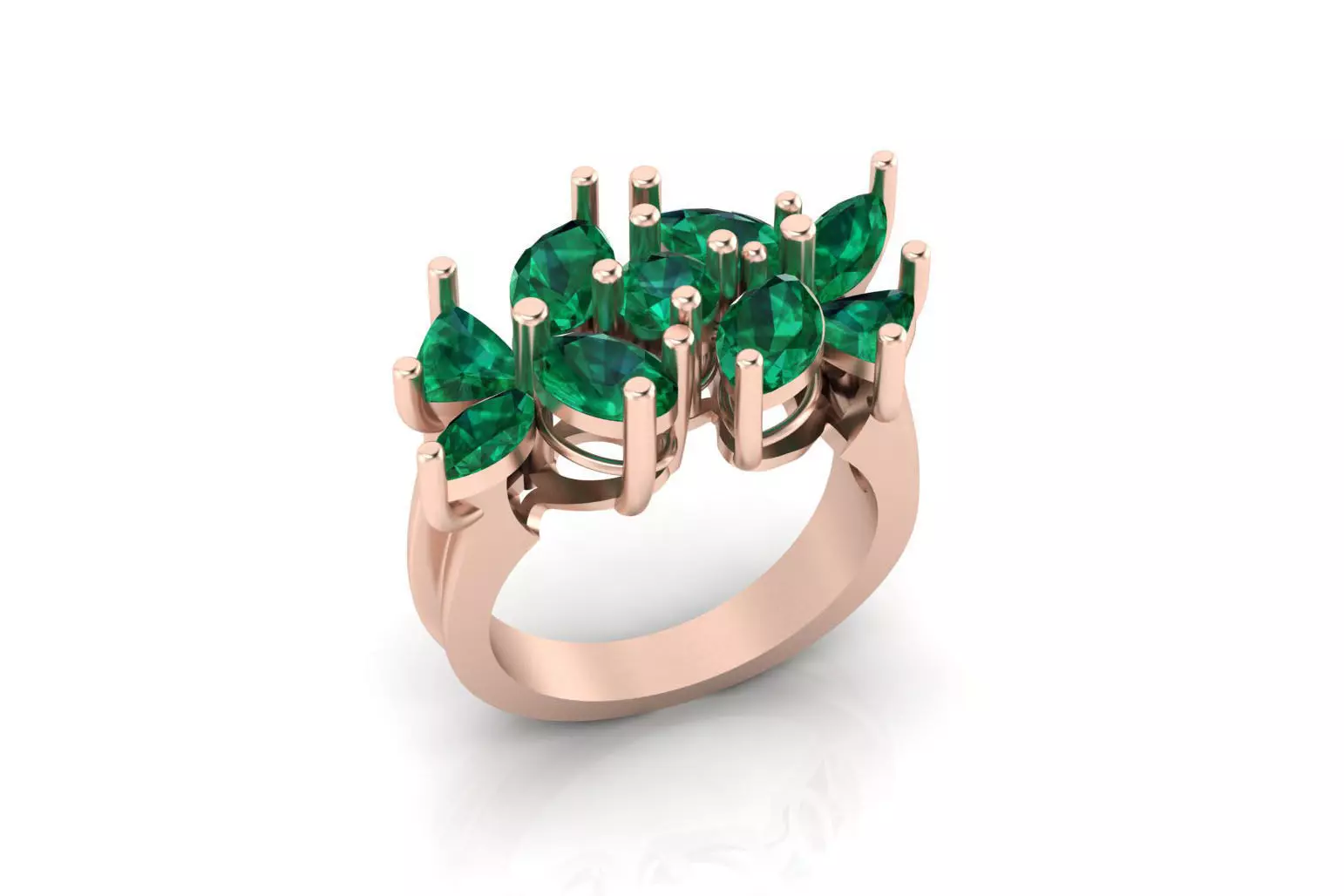 triangle marquise and round emerald jewelry ring 3D print model