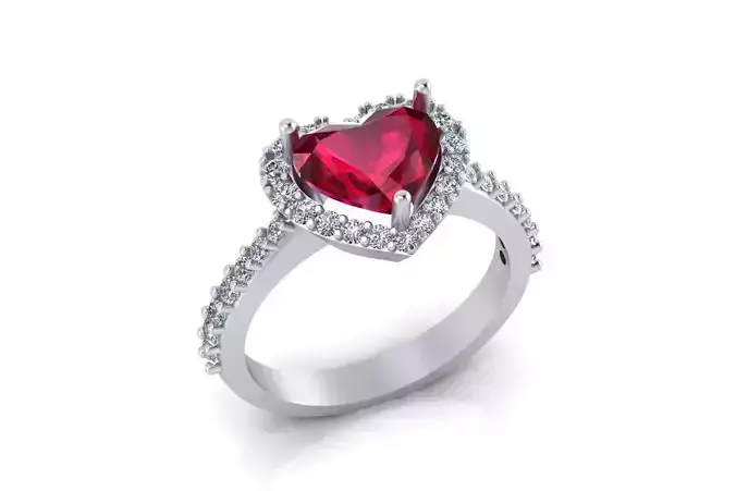 heart halo engagement high jewelry ring 3D print model