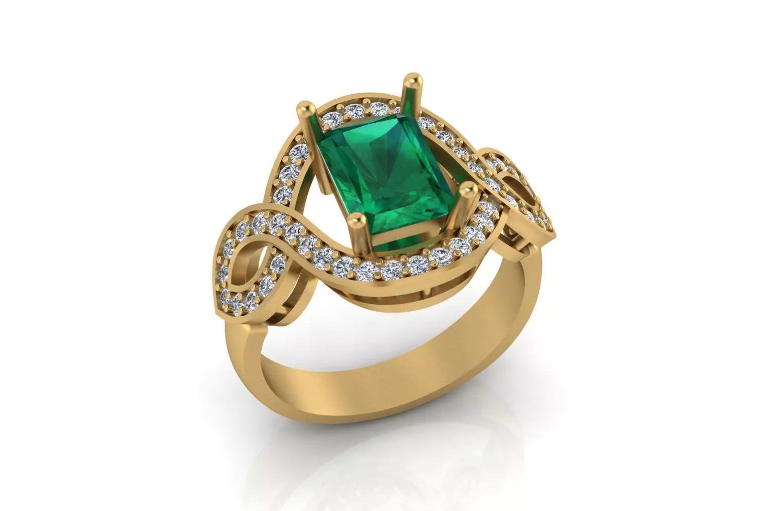 emerald and round jewelry ring 3D print model