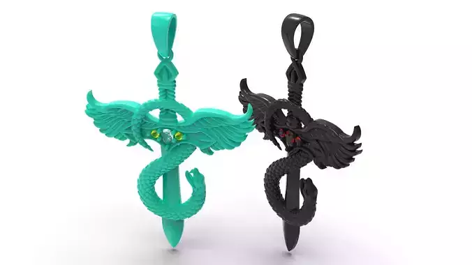 caduceus medical symbol pendant print ready 3d model 3D print model