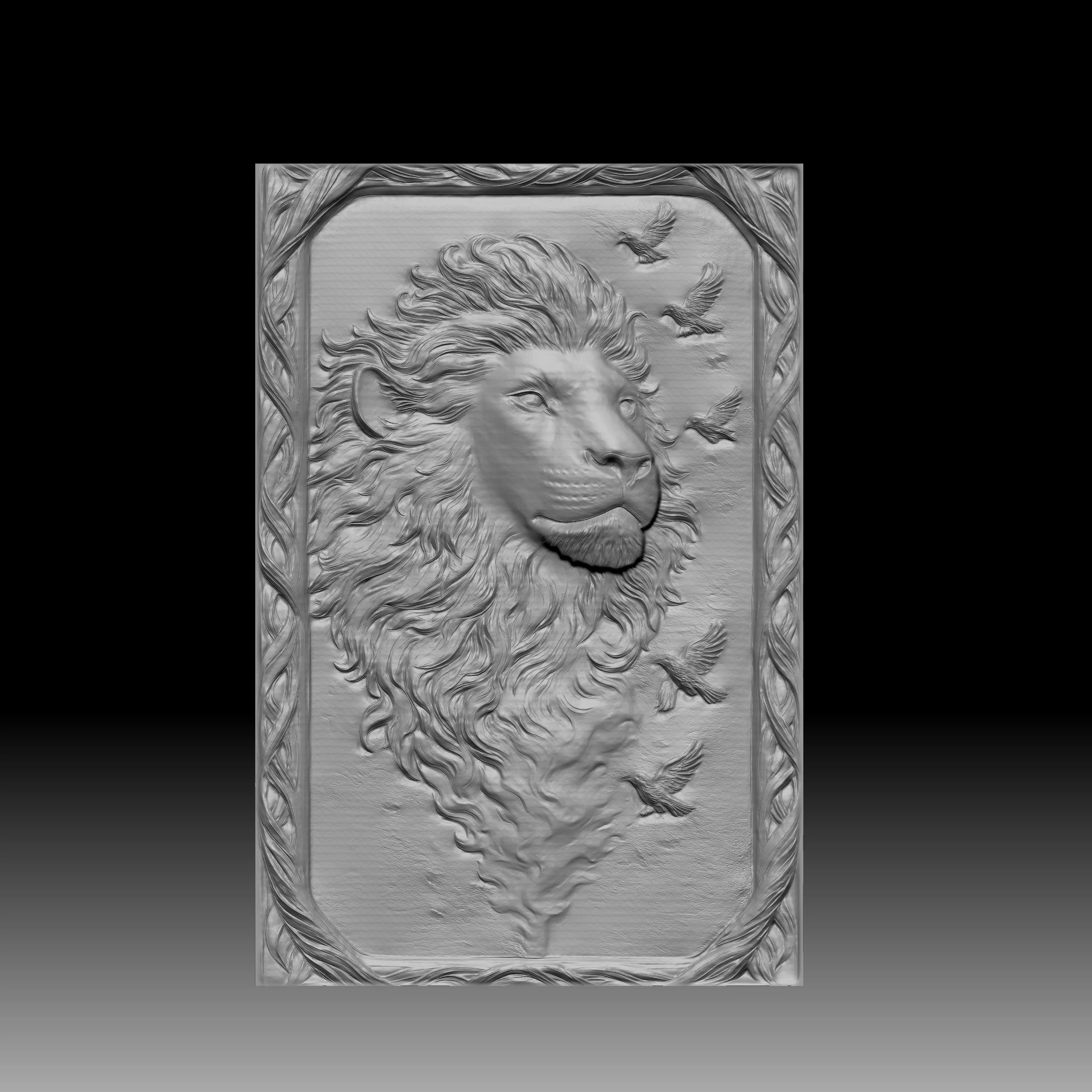 3d wood carving of lion model 3D print model