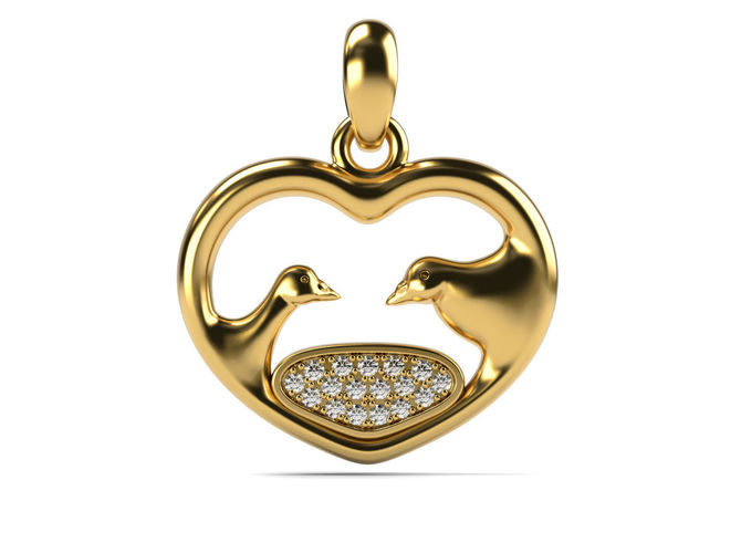 Heart pendant with doves 3D print model