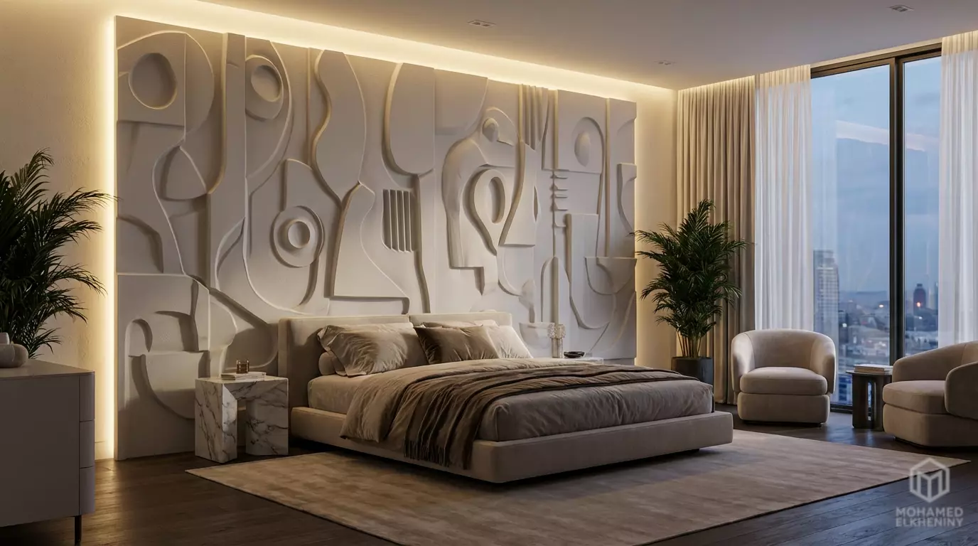 Modern Abstract Relief Panel Wall Decor Set STL Mural CNC 320 3D model