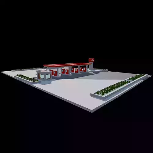 Stylized Gas Station Environment with Fuel Pumps and Canopy Low-poly 3D model 3