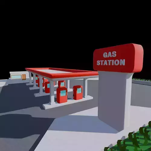 Stylized Gas Station Environment with Fuel Pumps and Canopy Low-poly 3D model 6