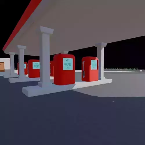 Stylized Gas Station Environment with Fuel Pumps and Canopy Low-poly 3D model 5